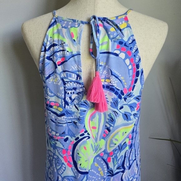 Lilly Pulitzer Margot Blue Pinch Pinch Tassel Swing Halter Sun Dress SZ Small - Picture 6 of 9